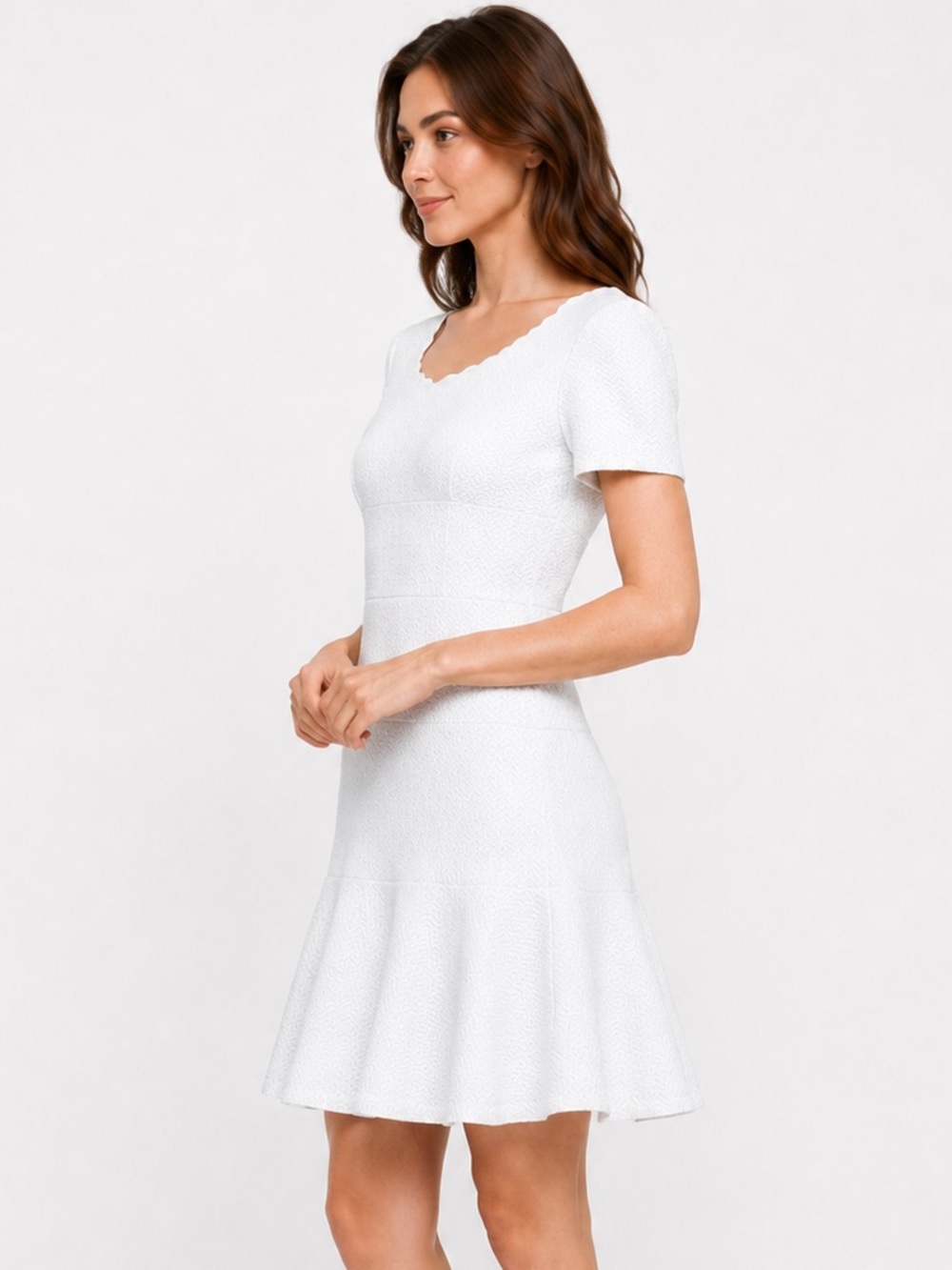 Rebecca Taylor Stretch Texture Scalloped Scoop Neck Dress SIZE 4 Bridal A-Line